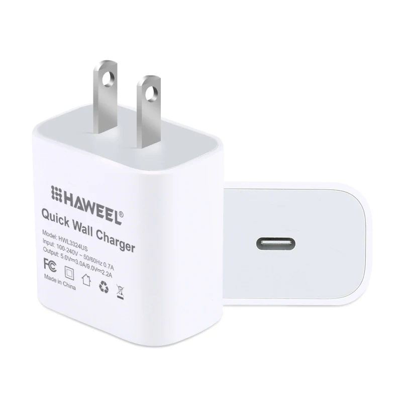 

Wholesale HAWEEL US Plug Power Charger, Mobile Phone Charger 20W Single USB-C / Type-C Support Full QC Protocol US Charger