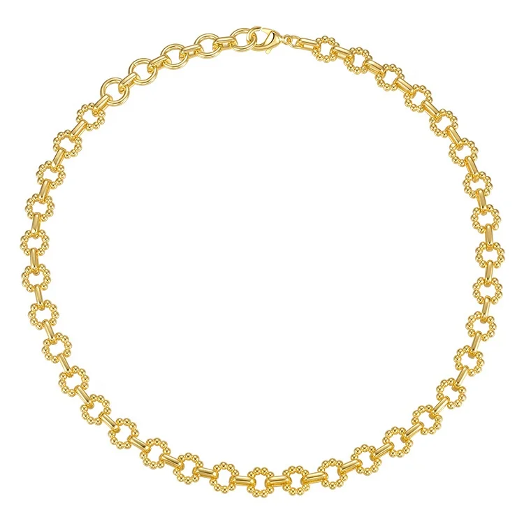 

Latest High Quality 18K Gold Plated Brass Jewellry O-shaped Steel Ball Chain Choker Necklace P203183