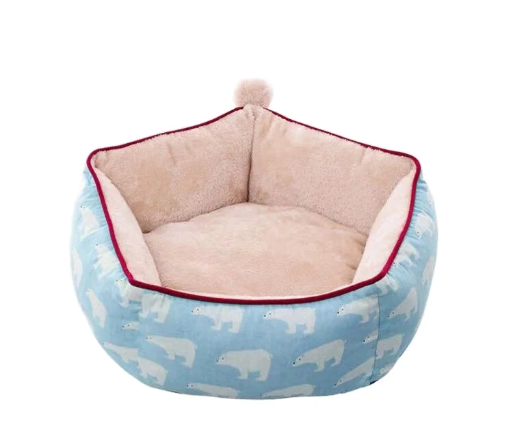 

wholesale manufacturer soft luxury plush pink grey white pet cushion round cat dog bed, Pink, blue, triangle