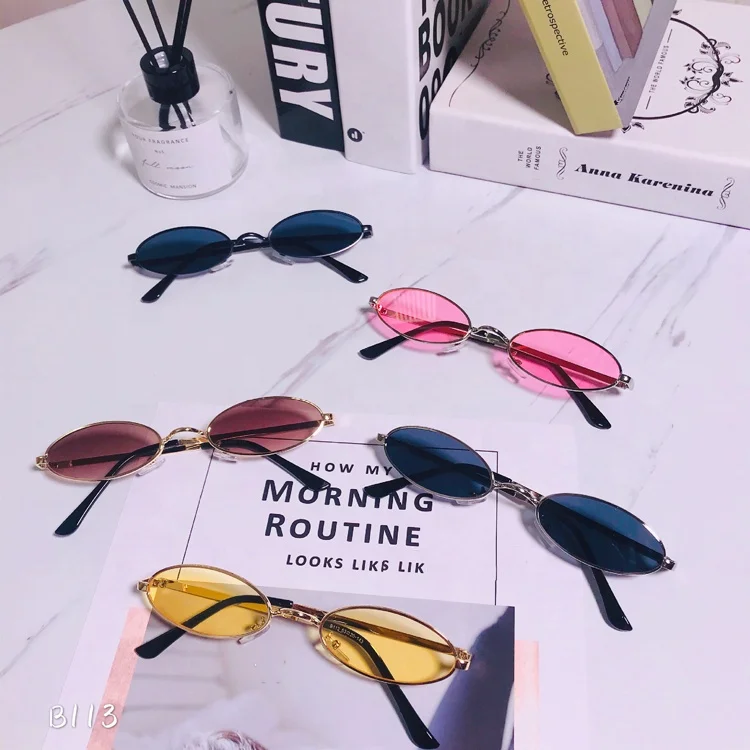 

DOISYER Luxury vintage children's sun glasses chain street style cool small frame oval metal sunglasses for kids