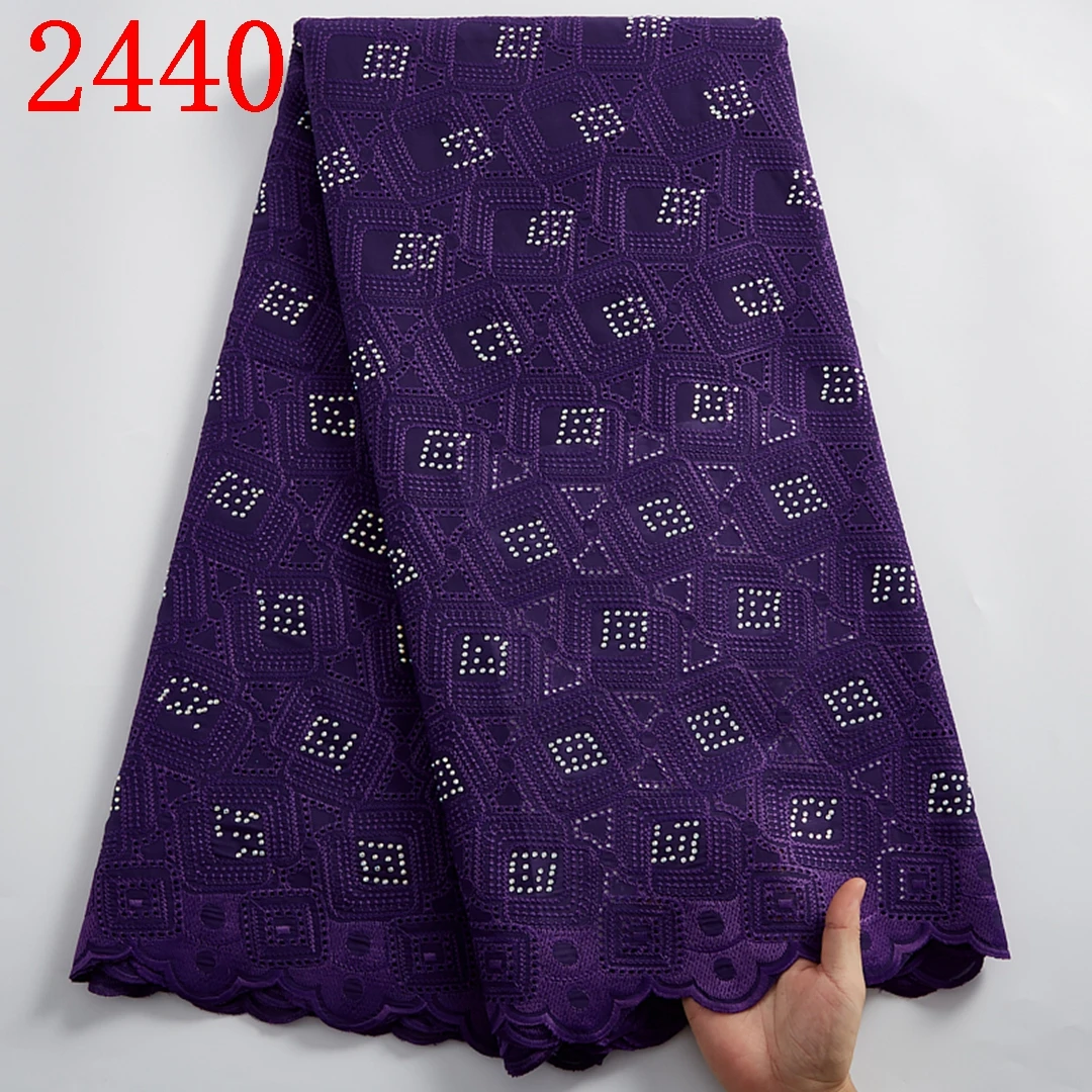 

Nigerian Lace Fabric 2021 Embroidery Swiss Lace Dry Cotton Lace Fabric With Beads 2440