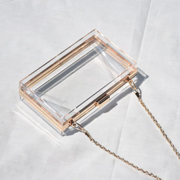 

Wholesale Trendy mrs women clear acrylic chains purse evening box clutch bag, Clear white pink black blue red