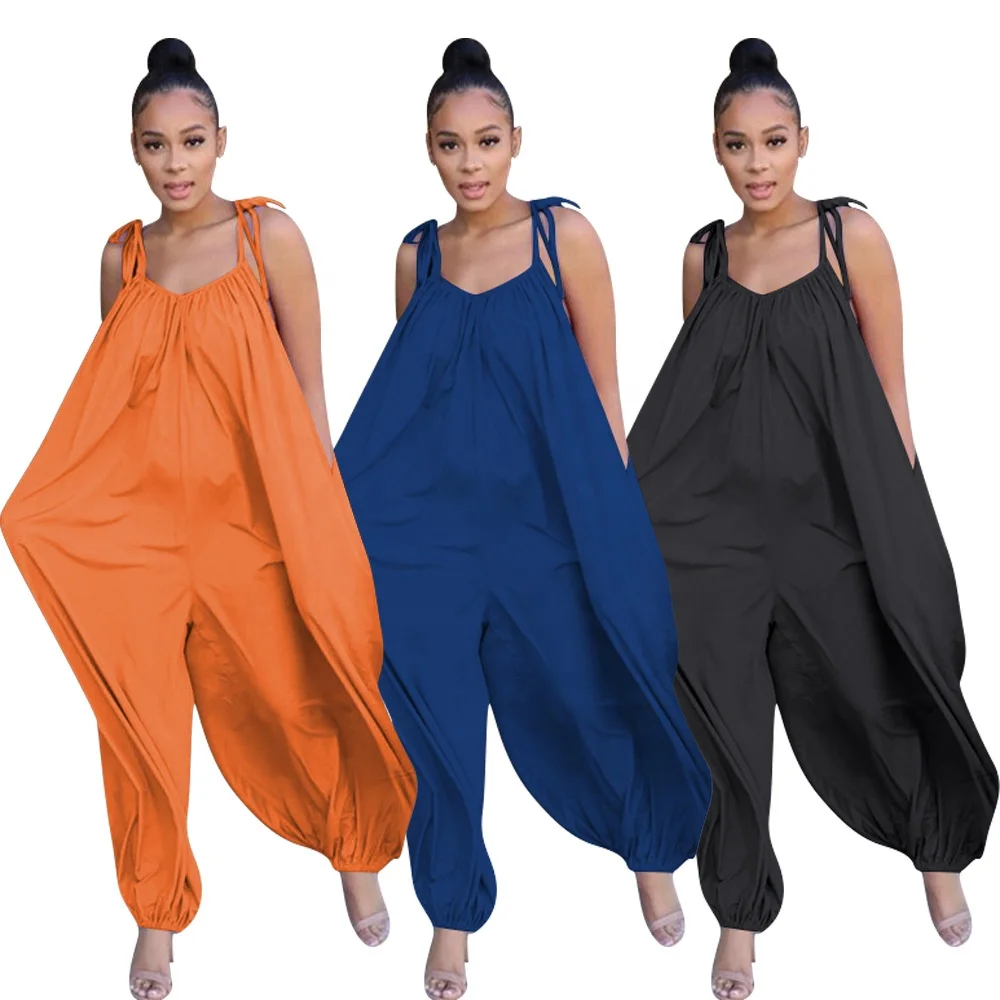 

B52607A Hot selling women casual pure color summer new fashion jumpsuit, Orange/blue/black