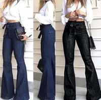 

South American skinny high waist micro elastic tie flared pants Wide Leg jeans for women