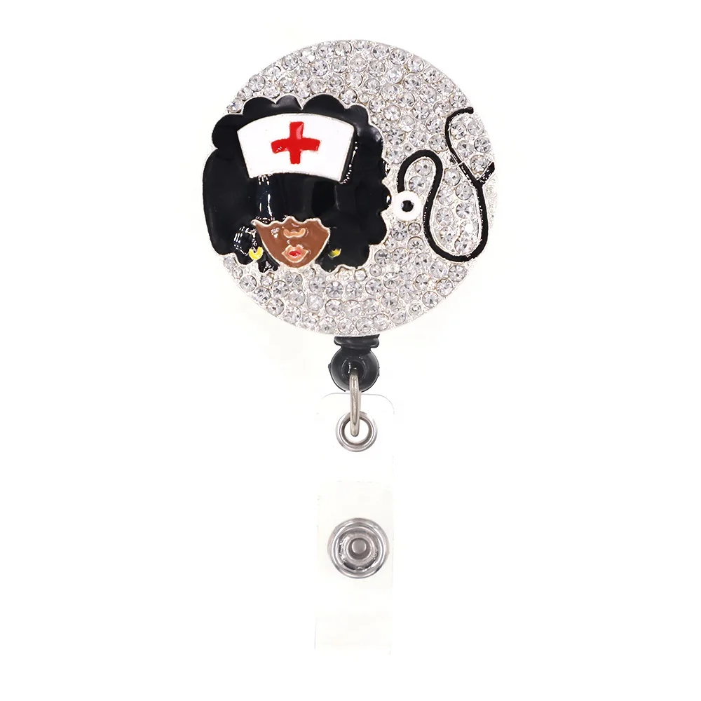 

Custom Black Nurse Magic Stethoscope Rhinestone Retractable Reel ID Badge Holder Clip, Various, as your choice