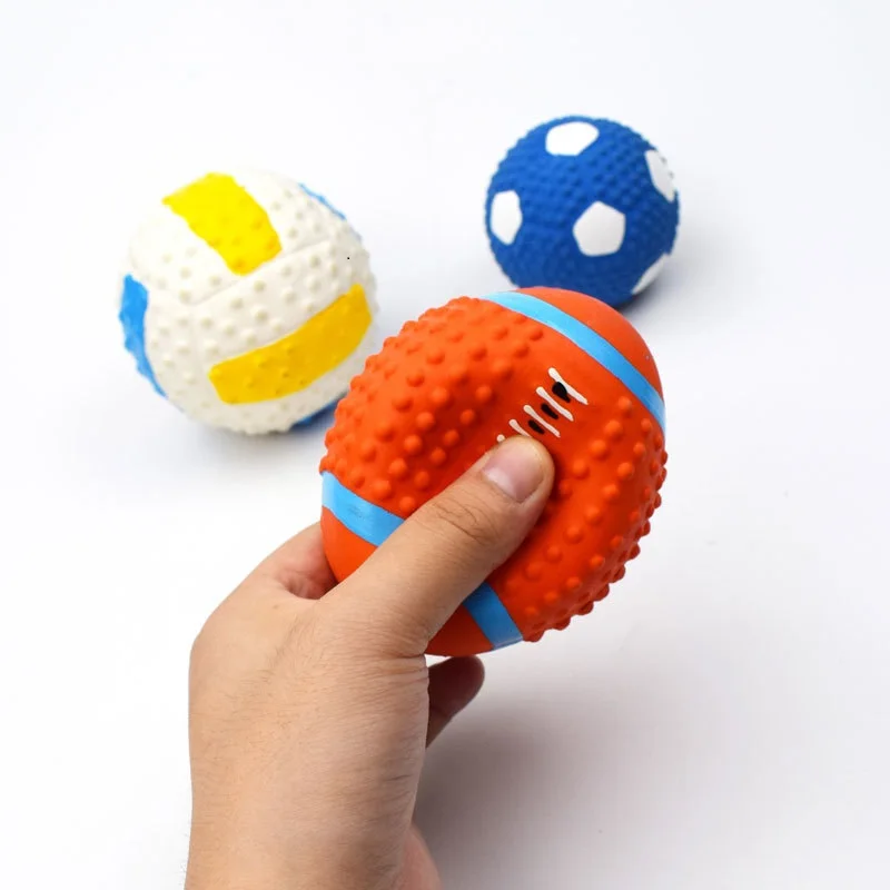 

2021 in stock New arrival low cost High Elastic Cotton Stuffed Volleyball Squeaky rubber dog toy Latex Rugby Toy Pet Dog care, Picture