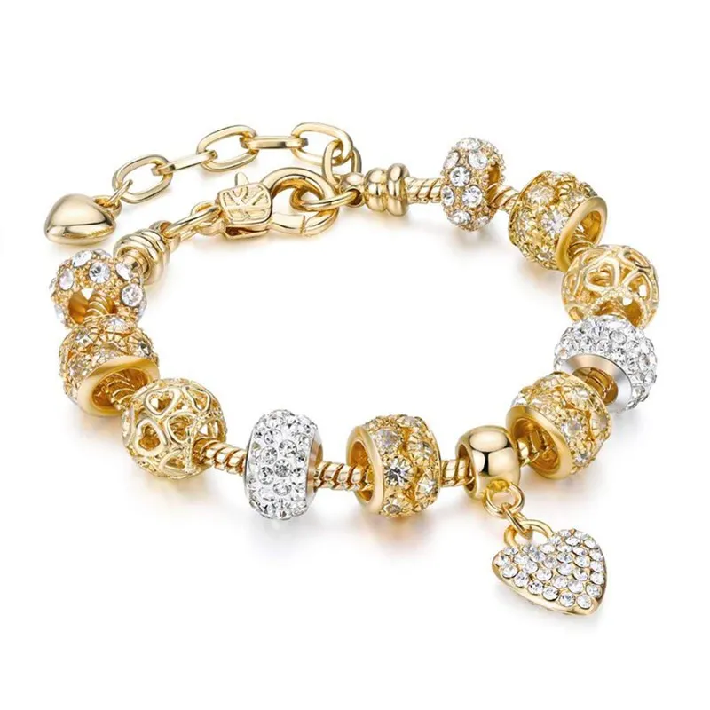 2020 Amazon Best Selling 18k Gold Austrian Crystal Rhinestone Star Love Heart God Bead Charm Bracelet