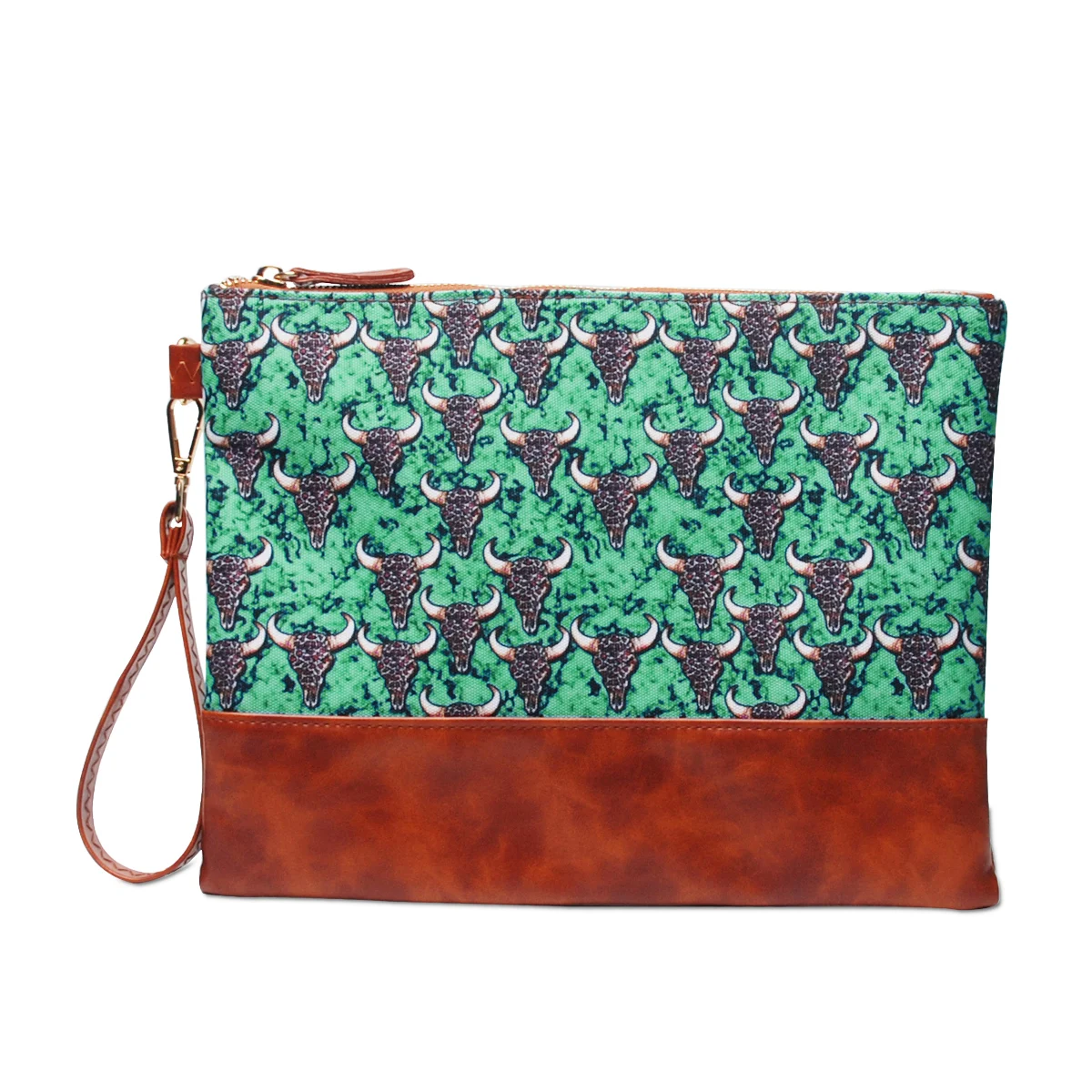 

fashion bull skull Make Up Bags Charming Canvas Clutch Purse turquoise women canvas pu clutch wristlet Evening Bags DOM-1141753