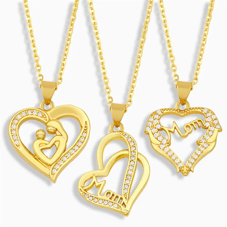

Letter Mom Heart-Shaped Diamond Pendant Cross-Border New Product Mother'S Day Gift Loving Mother Necklace, Silver, gold