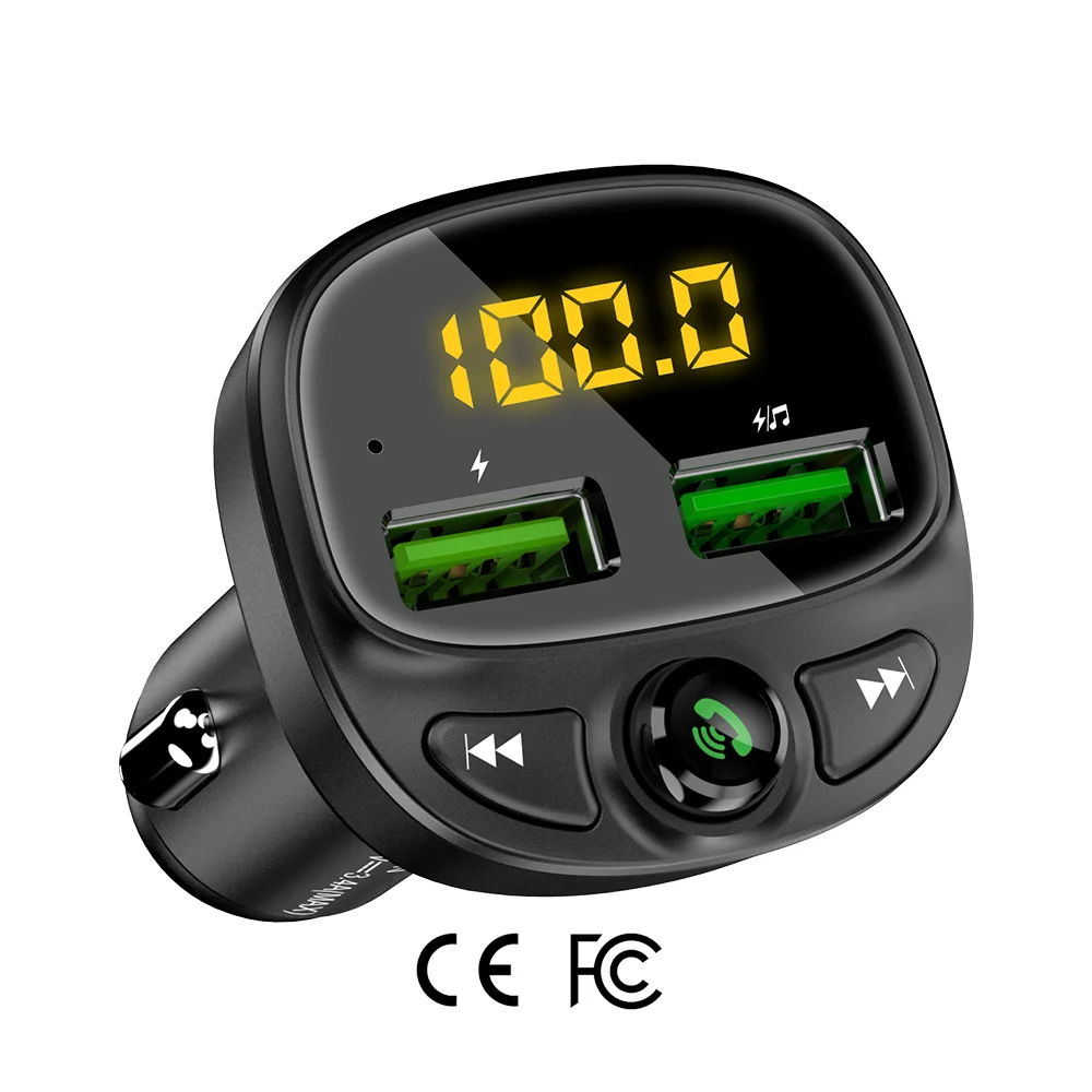

Free Shipping 1 Sample OK CE FCC Dual Ports USB Car Phone Charger FM MP3 Player Car Charger For Mobile Phone