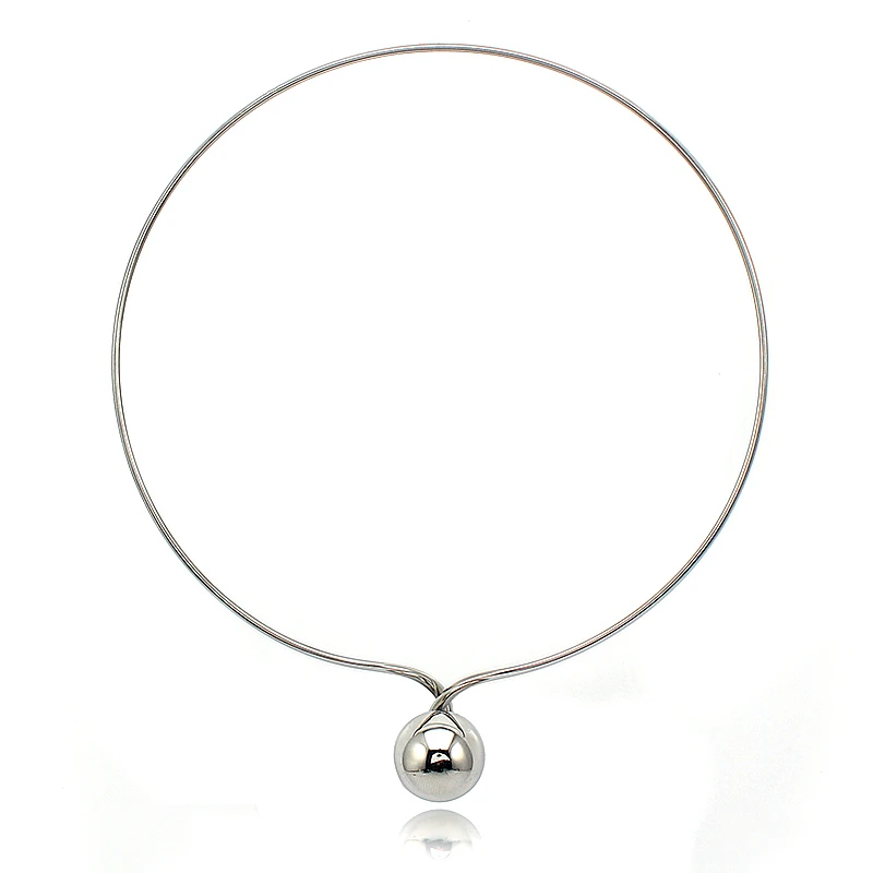 Women Collar Choker Necklace Circle Metal Pendants Ball Statement Necklaces Silver Color Collier Jewelry