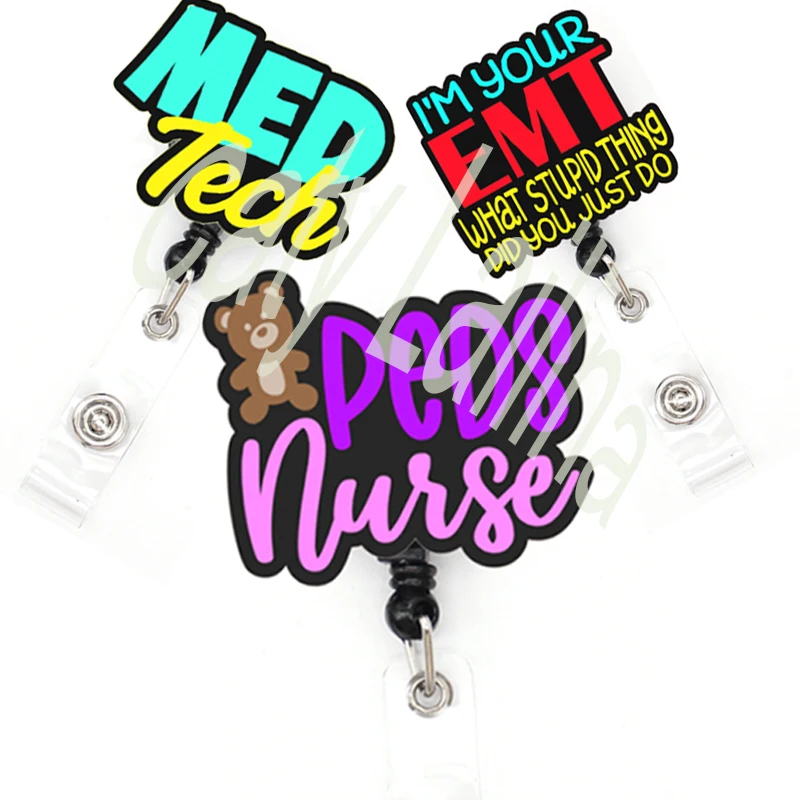 

Customized Plastic Nurse Accessories Badge Holder Medical PED MED Nurse EMT Uniform Decoration Badge Card With Clip