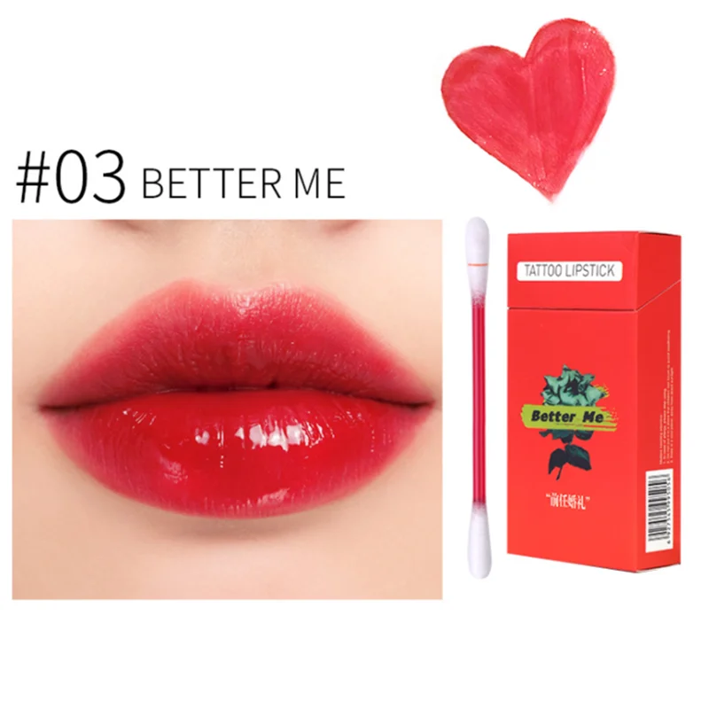 

Tobacco Box Cotton Swab Lip Gloss Set Moisturizing Long Lasting Liquid Lipstick Cherry Orange Red Lip Tint, Muliti-color