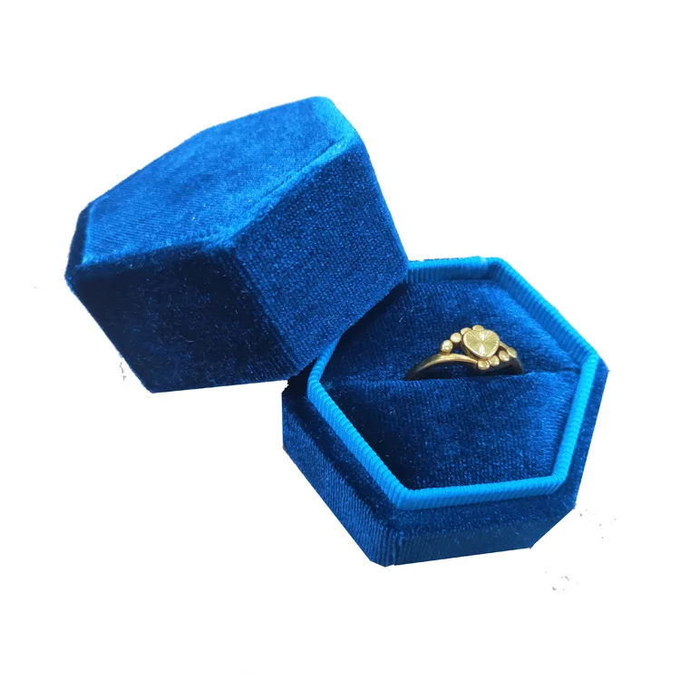 

Wholesale eco-friendly small hexagon vintage velvet jewelry box for ring pendant, Customized