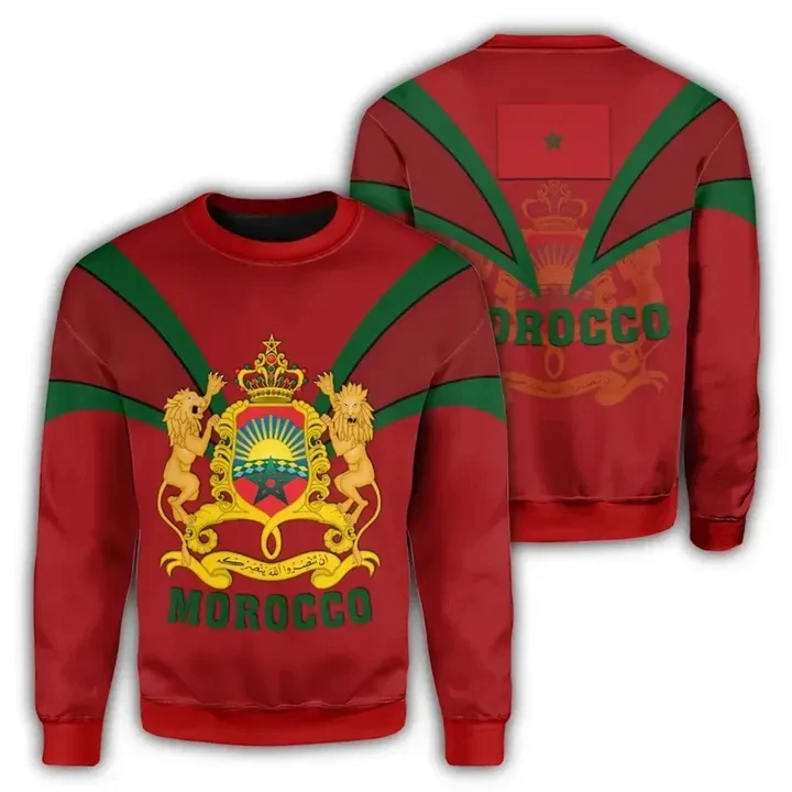 

Promotional Red Men Oversized Sweatshirt African Morocco Country Flag 3D Printed Sublimation Casual O-neck Hoodie Sweatshirt, Customized color