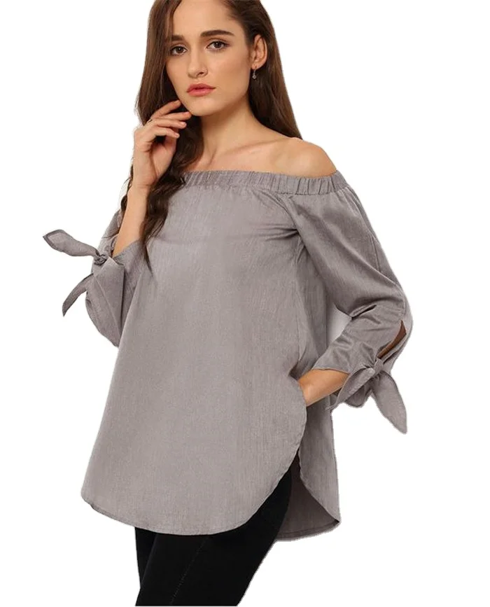 

Fashion summer girl Flat neckline loose fitting long tight sleeve plus size blouse