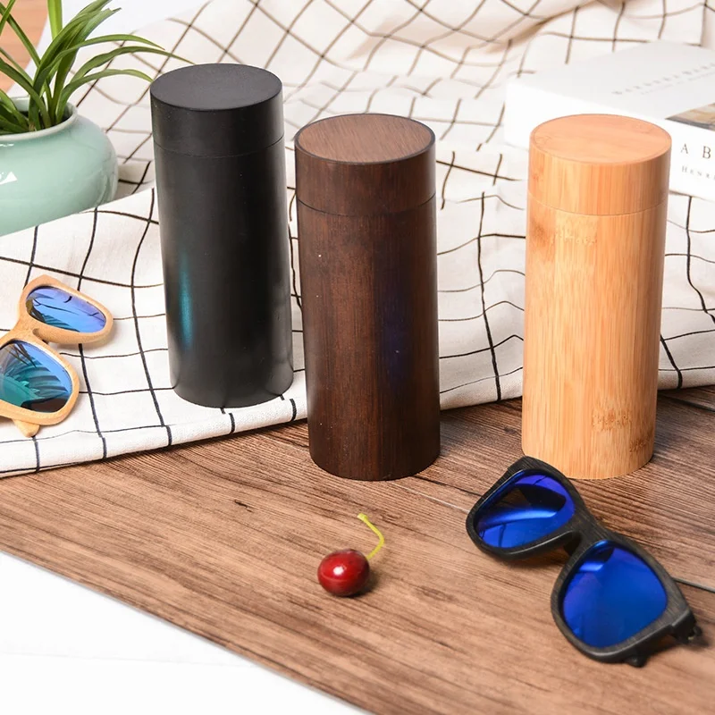 

Sample Available Logo Printed handmade wood bamboo round tube custom gift sunglasses packaging boxes