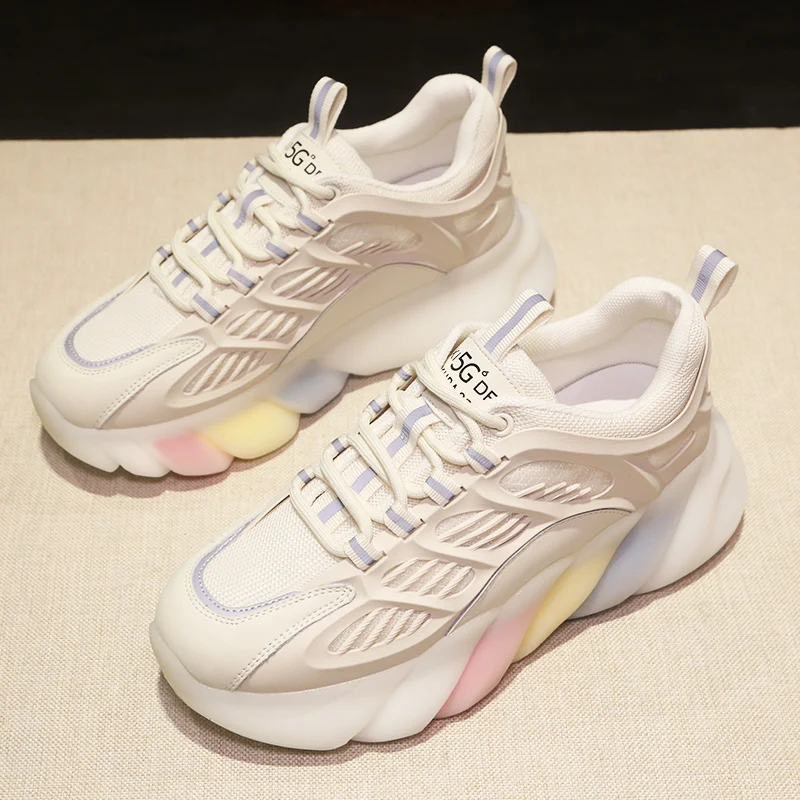 

2021 new popular soft platform breathable mesh knit material ladies casual sneaker women colorfurl shoes