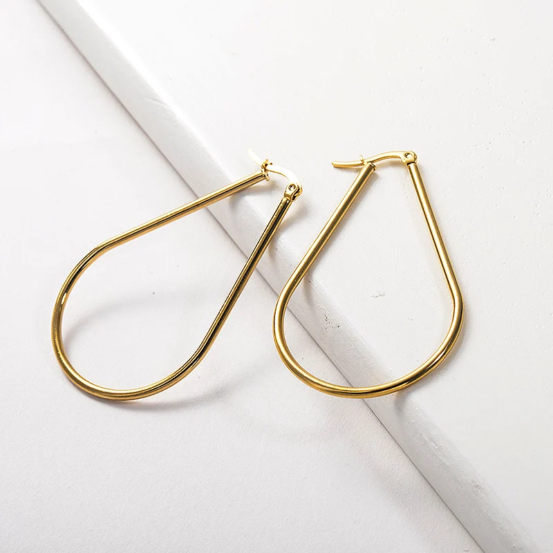 

Baoyan Fashion Gold 316L Stainless Steel Water Drop Shape Hoop Earrings, 14k gold plated