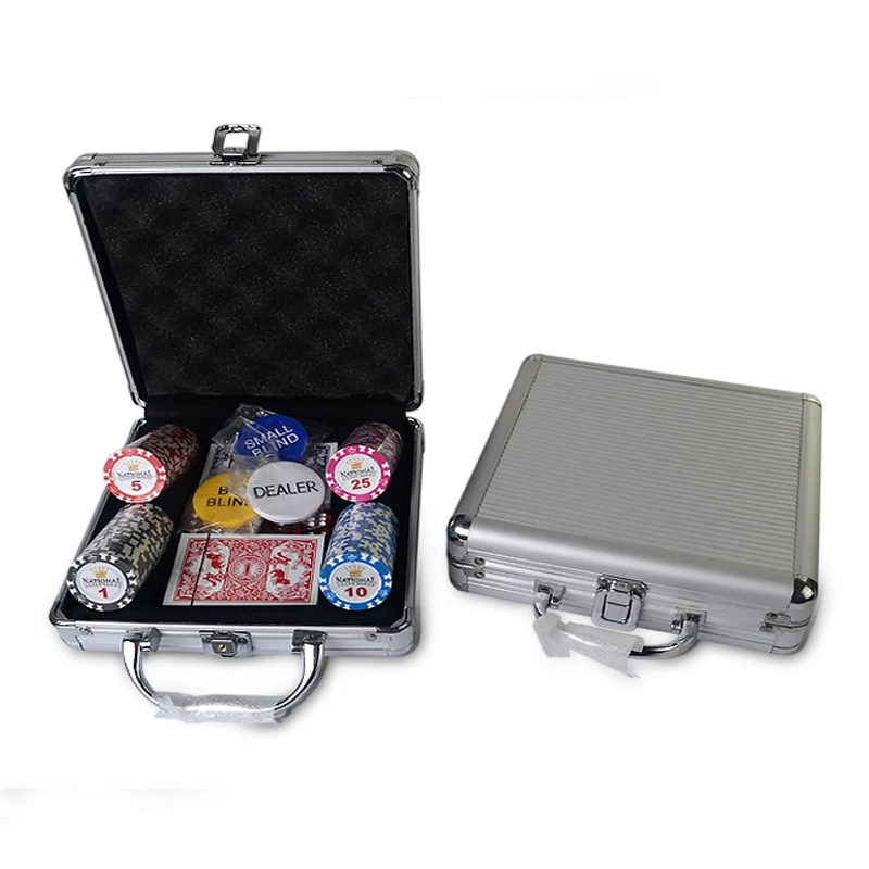 

Hot Sale 100pcs/set Casino Chip Clay Baccarat Gambling Texas Hold'em Custom Metal Coins with Suitcase Poker Chip Sets Supplier