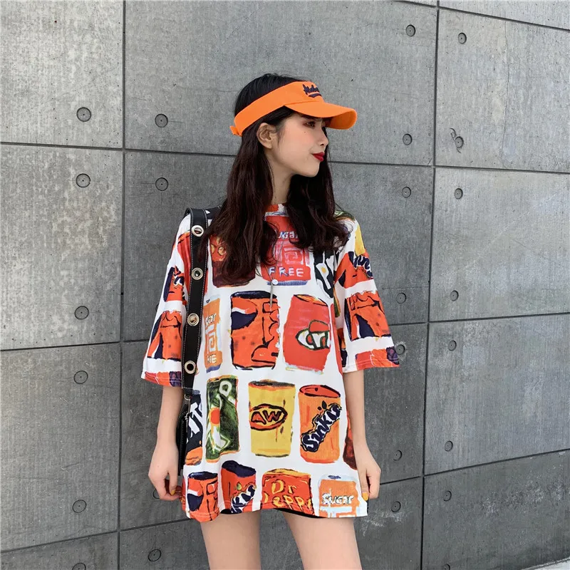 Korea's ulzzang Harasuki Women's Summer Middle and Long Korean Short-sleeved T-shirt