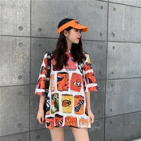 

Korea's ulzzang Harasuki Women's Summer Middle and Long Korean Short-sleeved T-shirt