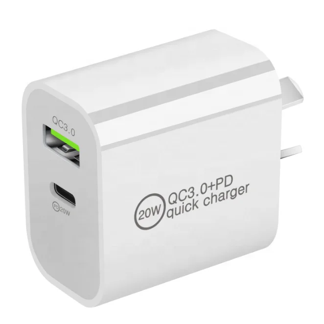 

AU Plug UK Plug PD 20W QC3.0 Dual Port Type C QC3.0 USB Charger Adapter for Iphone 13 Fast Charging USB Charger, White