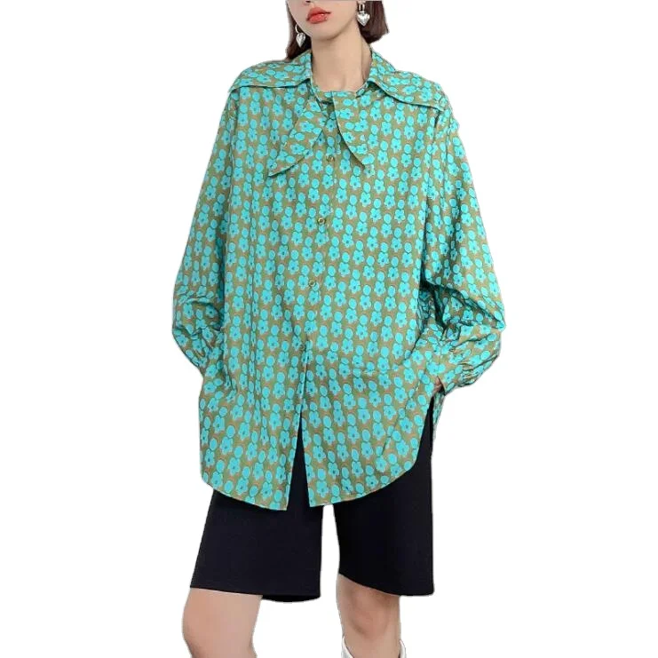 

Wholesale Plus Size Women's Printed Shirt 2021 Early Autumn New Fashion Long-Sleeved Tops Loose Retro Irregular Shirts Blouse, Picture color