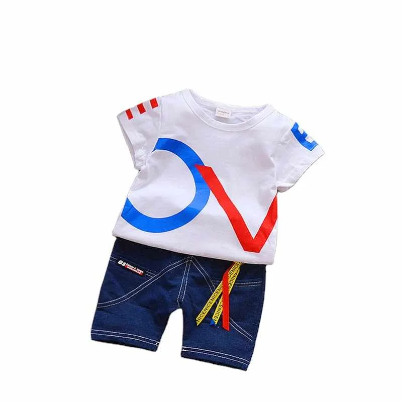 

2021 summer hot selling pure color letters printing round neck Short sleeve shorts two piece suit boys children clothing sets, As pic shows, we can according to your request also