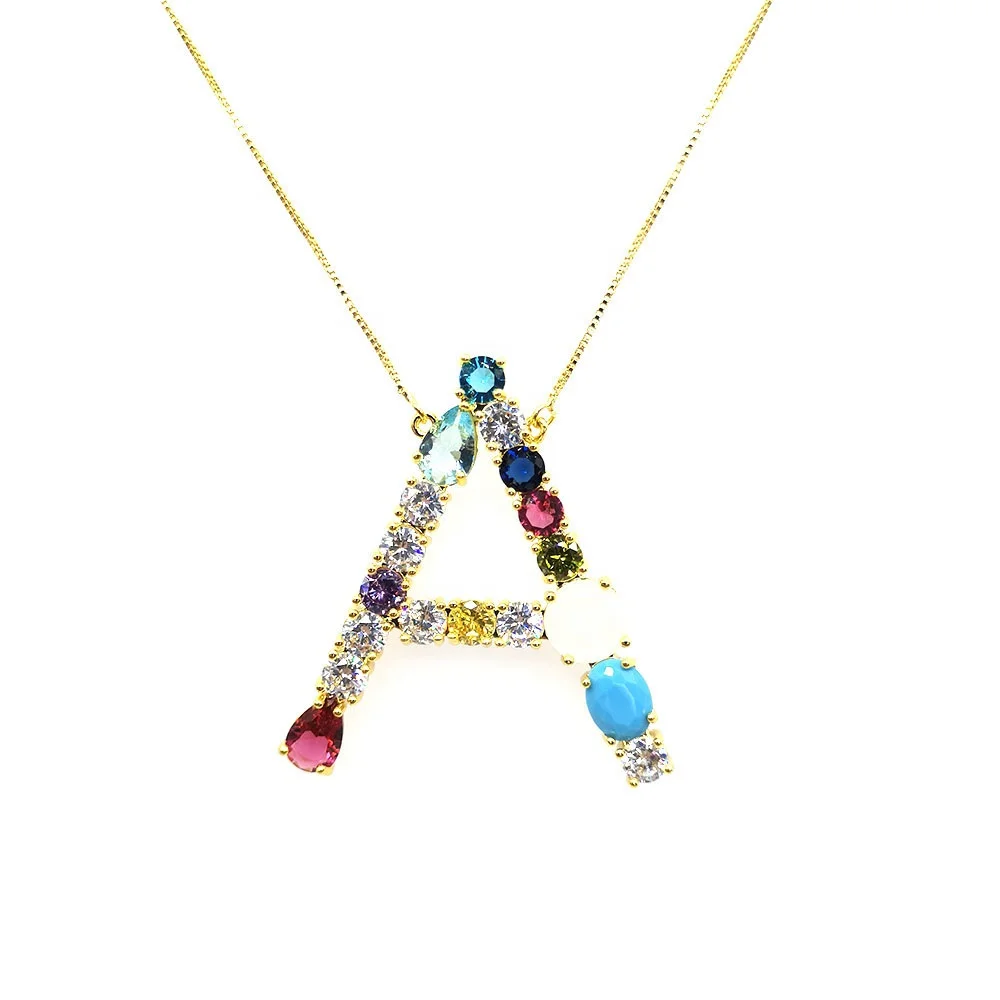 Queenie Jewelry 2019 Best Selling Rainbow Jewelry Gold Plated Letter Necklace For Women
