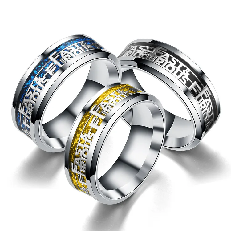 

Wholesale Fashion Titanium Jewelry Fast & Furious Style 8mm 316l Stainless Steel Ring with Letter