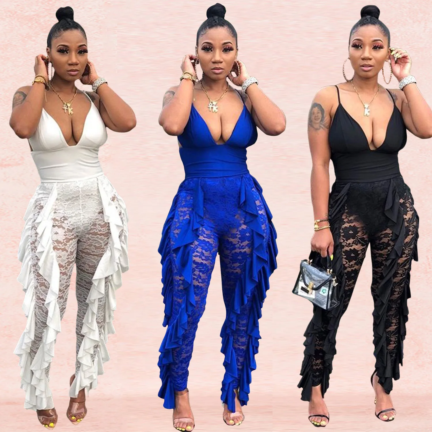 

Bunny BN-3285 Sexy Deep V Lace Fashion Women One Piece Jumpsuit, Picture