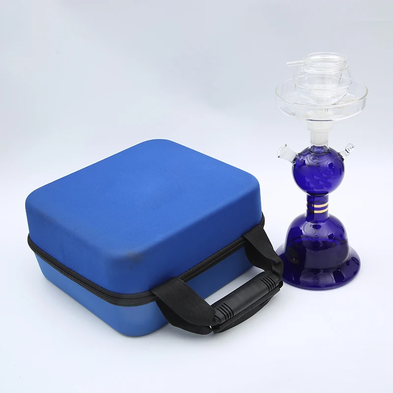 

2022 New Blue Colorful Frosted Glass Shisha With Hookah Hose Bubble Foam Box blue golden shisha hookah