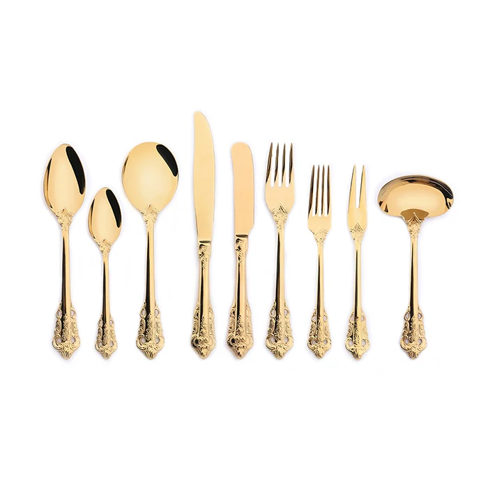 

Party Tableware 18/10 Stainless Steel Western Tableware wedding dinnerware Gold plated cutlery set