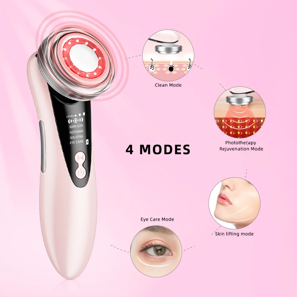 

5 in 1 skin tightening face massager iontophoresis led photon skin care machine, Pink/whie