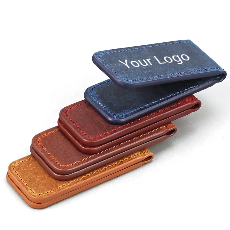 

New Arrival Personalized Customized Strong Magnet Cash Clip Fashion Gift Vintage Crazy Horse Leather Money Clip