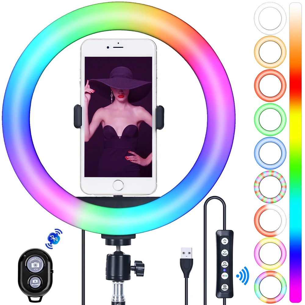 

FOSOTO FT-26 3200-5600K 8/10/13/14/18 INCH RGB LED Selfie Ring Light With Tripod Stand