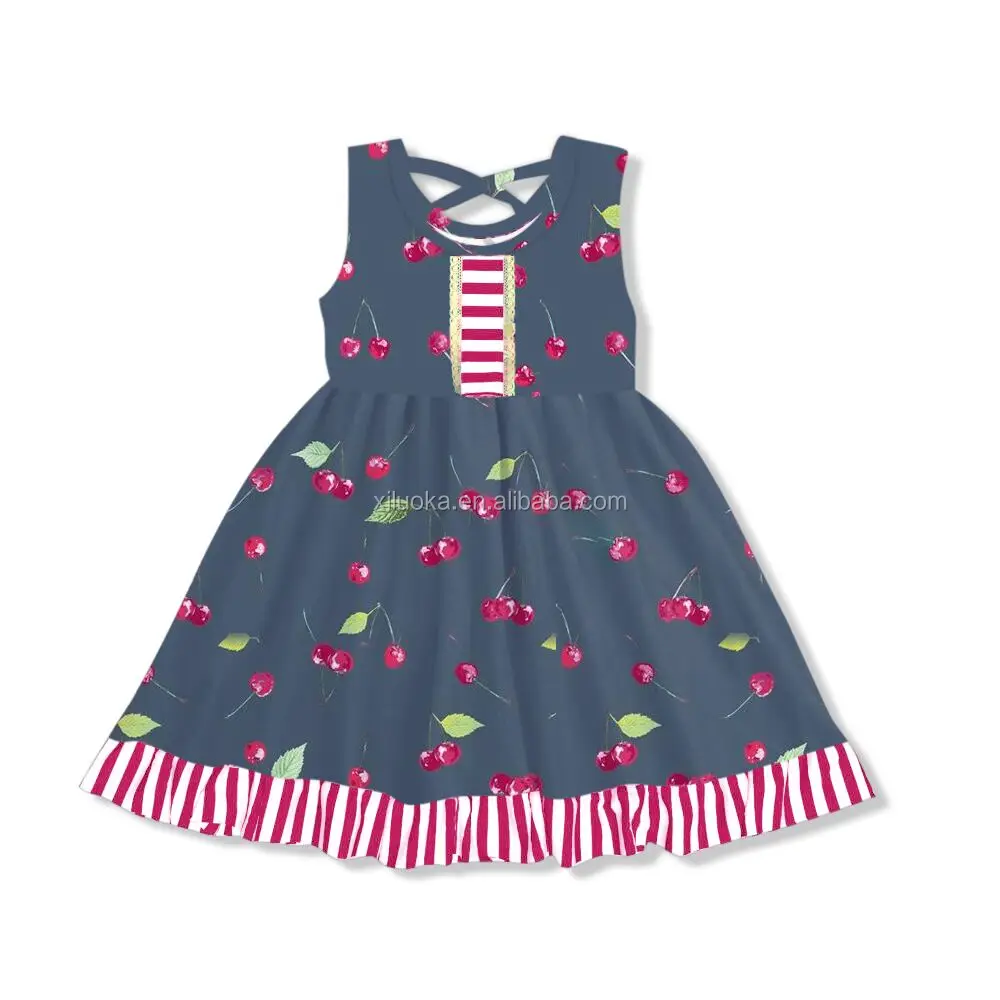 

Latest Design Cherry Print Sleeveless Baby Girl Clothes Kids Boutique Dress, Picture