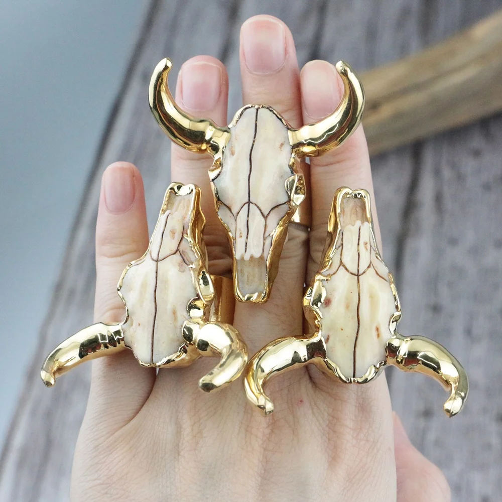 

LS-A140 Unique cattle bone rings big plating gold ring fantastic bull head shaped ring jewelry fashion 2020