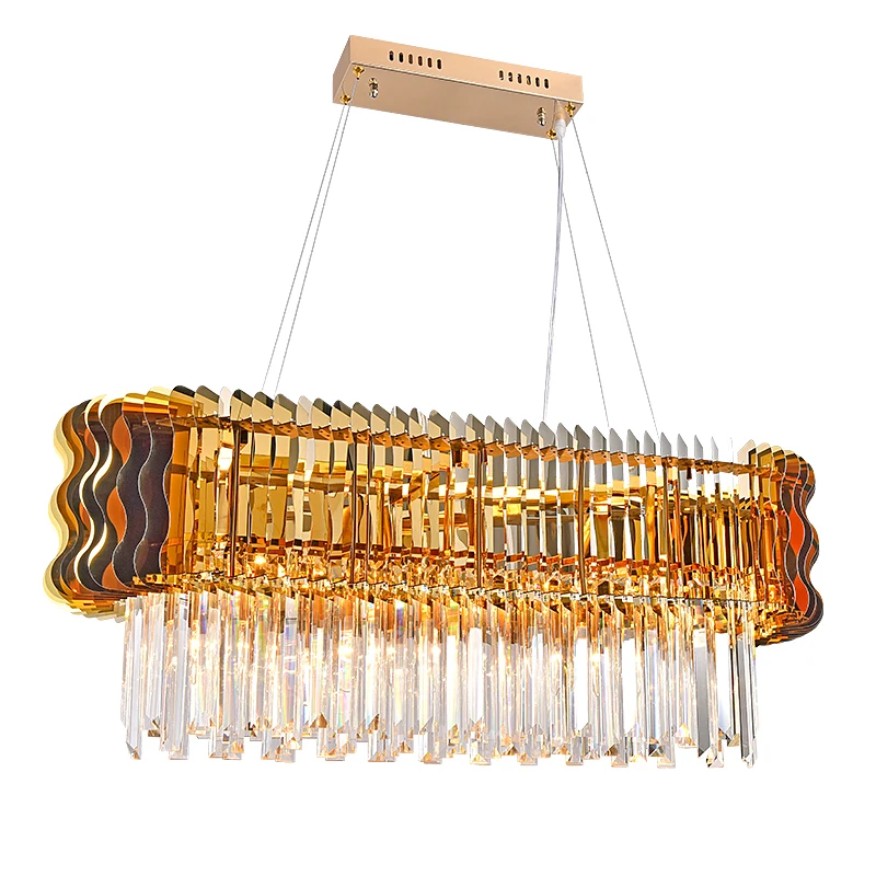 China modern gold dining room stainless steel suspended simple pendant lights crystal chandelier wholesale