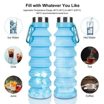 

Customized Amazon Hot sale New Product Ideas 2020 Eco-Friendly Material BPA Free 600ML Mini Collapsible Silicone Water Bottle, Can be customized