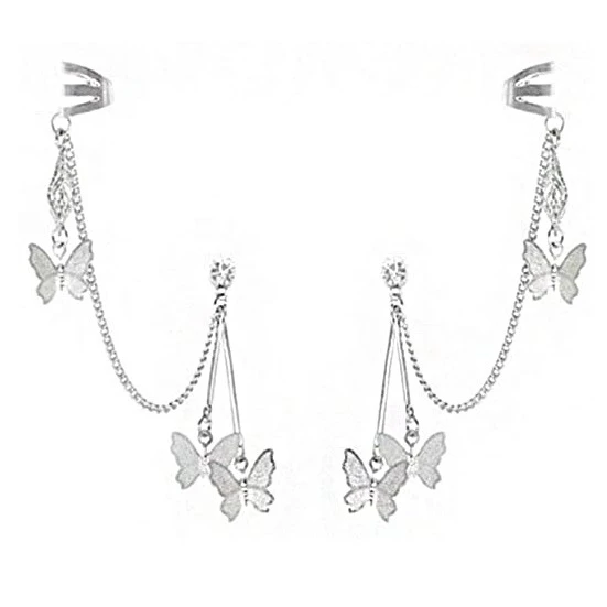 

Silver Long Dangle Earring Ear Cuffs Butterfly Tassel Chain Earrings Jewelry for Women, Picture shows