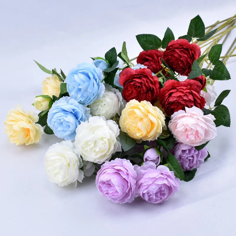 

3 Heads Peony Bouquet Artificial Flowers Wedding Decorative Silk Fake Flowers Vases for Home Decoration Accessories