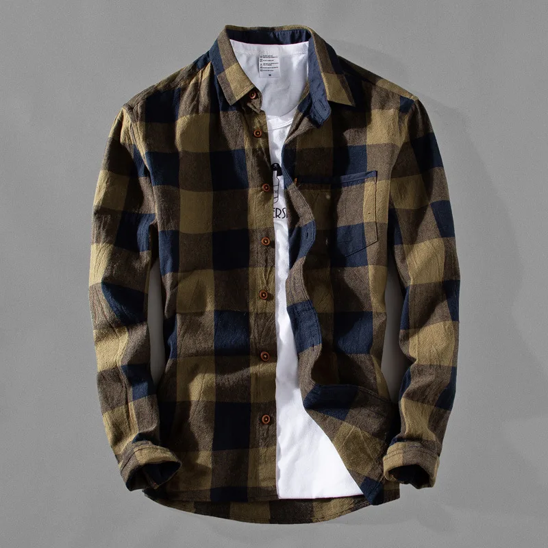 

Gesenda 2021 Classic Plaid Long Sleeve Shirt Check Shirt Men With Chest Pocket full Sleeve Shirt For Men