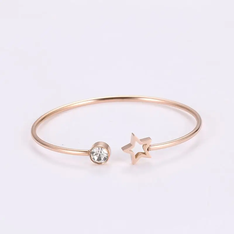 

Gold Diamond Charmed Star Tip Open Ended Cuff Bangle Bracelet Wholesale Gold Indian Gold Jewelry Supplier