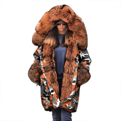 

2020 Winter Keep Warm Comfortable Hooded Good Quality Furry Standing Neck Long Sleeves Women Winter Coats