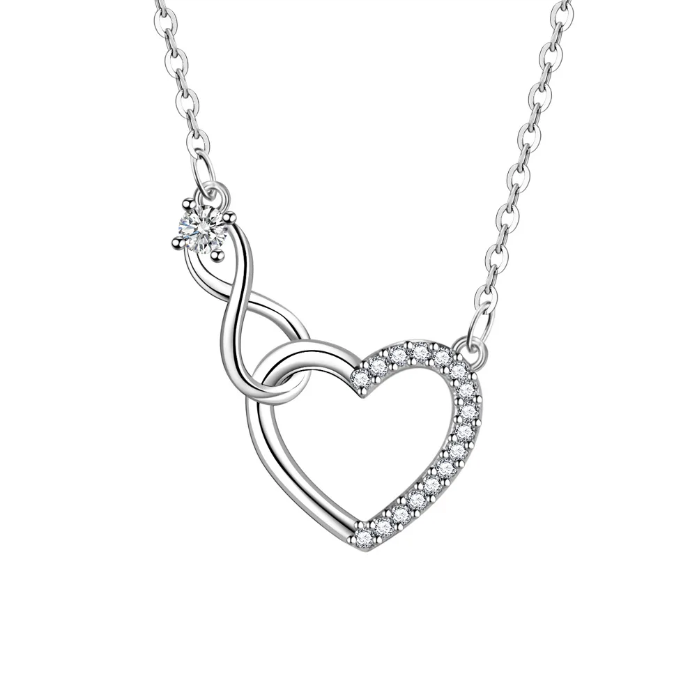 

Minimalist Cross Chain Rhinestone Necklace Interlocking Infinite Heart Necklace For Women