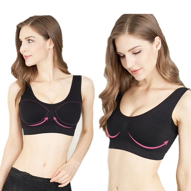 

Women Seamless Compression Push Up Gym Fitness Yoga Underwear Breathable Sexy Plus Size Sports Bra, Black