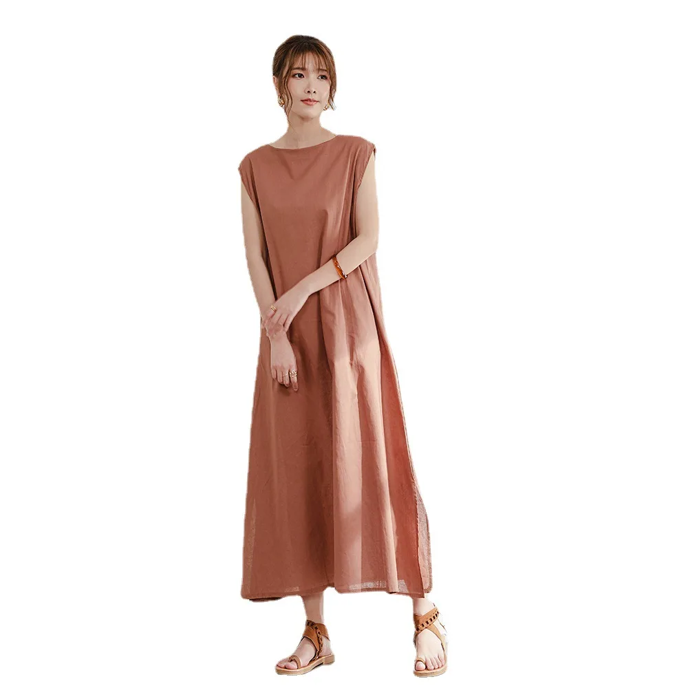 

2021 new Korean sleeveless round neck casual skirt solid color loose A-line skirt