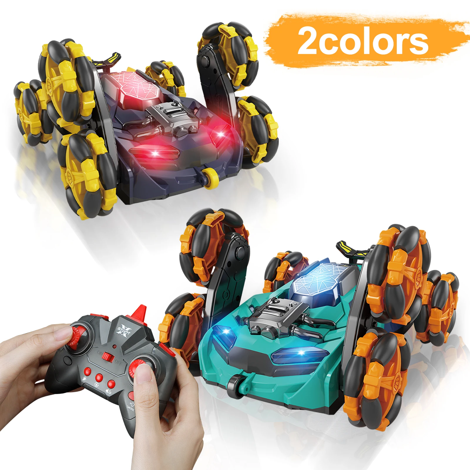 

New 1612 Six-Wheel RC Car 360 Flip RC Vehicle Toys Stunt Drift Deformation Car Water Spray Christmas Gift, Green / orange